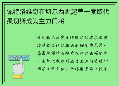 佩特洛维奇在切尔西崛起曾一度取代桑切斯成为主力门将